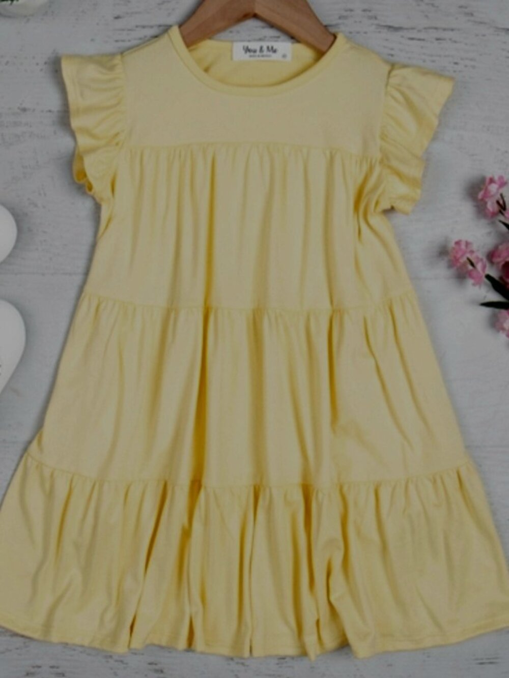 Girls Yellow Tiered Flutter Sleeve Dress w/ Pockets – You & Me – Size 4T